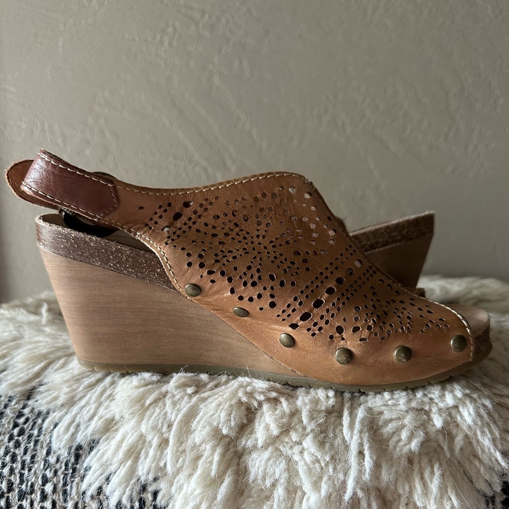 Pikolinos Bennisa Neutral Comfort Brown Leather Wedge Sandals Size 38/7.5